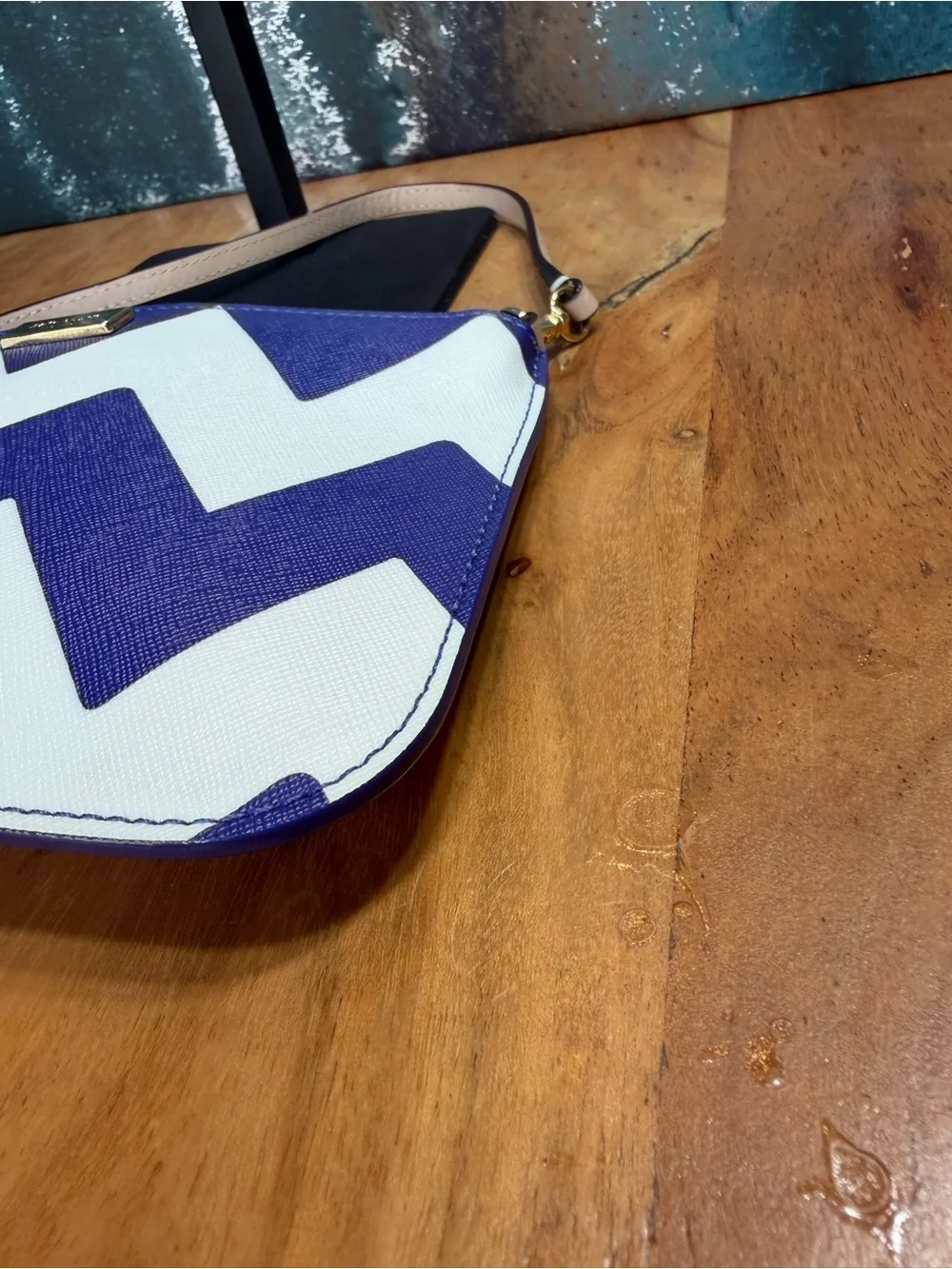 Kate Spade Nautical Coastal Preppy Chevron Wristlet Clutch Blue White